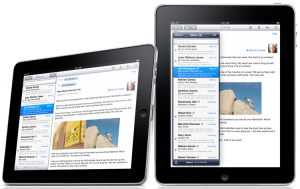 Apple iPad mail application in lanscape and portrait orientation